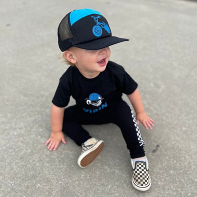 Toddler in BMX bicycle trucker snapback hat | LB Threads BMX