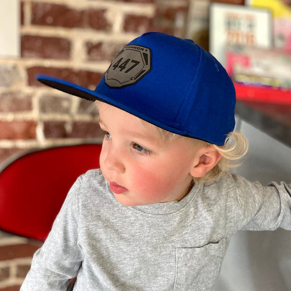 Classic Blue Custom Snapback Hat | Blue cotton 5-panel snapback, flat bill hat with black under brim. Make it your own with a custom patch! | LB Threads