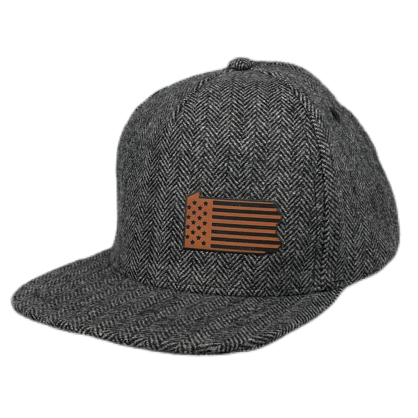 Herringbone Wool Custom Snapback Hat | Classic 5-panel, charcoal grey herringbone wool blend snapback hat. Make it your own with a custom patch! | LB Threads
