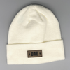 Shop online for beanies and snapback hats from LB Threads for babies, toddlers, kids and adults. Photo shows our Rad Dad Beanie, a warm, soft, black, tan or cream acrylic beanie with a colored leather Dad patch.