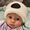 Shop online for beanies and snapback hats from LB Threads for babies, toddlers, kids and adults. Infant model wearing our Mini Beanie, a warm, soft, black, tan or cream acrylic beanie with a colored leather Mini patch. 