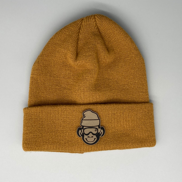 Shop online for beanies and snapback hats from LB Threads for babies, toddlers, kids and adults. Photo shows our Snow Monkey Beanie, a warm, soft, black, tan or cream acrylic beanie with a colored leather Snow Monkey patch.