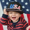 LB Threads USA hat, a black classic snapback hat for baby, toddler, kid with USA printed on front panel