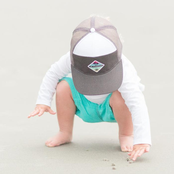 LB Threads Anguilla, a 7-panel snapback trucker hat for baby, toddler, kid at the beach