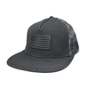 Easton Camo Snapback Hat | Grey trucker hat with a camo mesh back and a dark grey American flag patch on the front | LB Threads